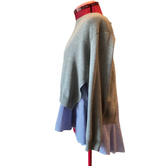 ENGLISH FACTORY - 2 pcs layered sweater  Gray knit Peplum blue white under Small - Picture 5 of 11